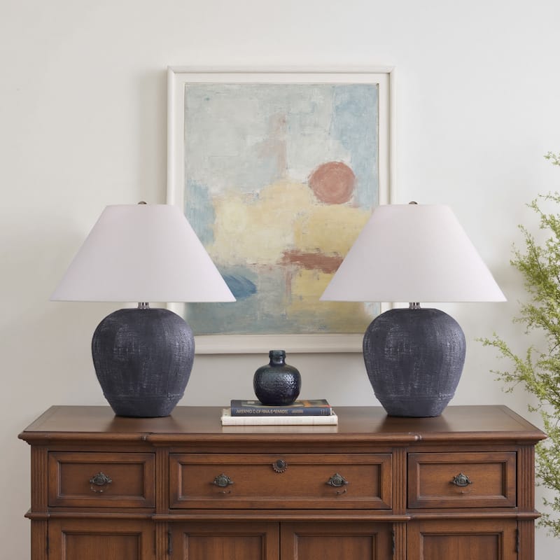 Ceramic Table Lamp with Linen Shade - 15.7"W x15.7"Dx18.1"H - Grey 2 Pack