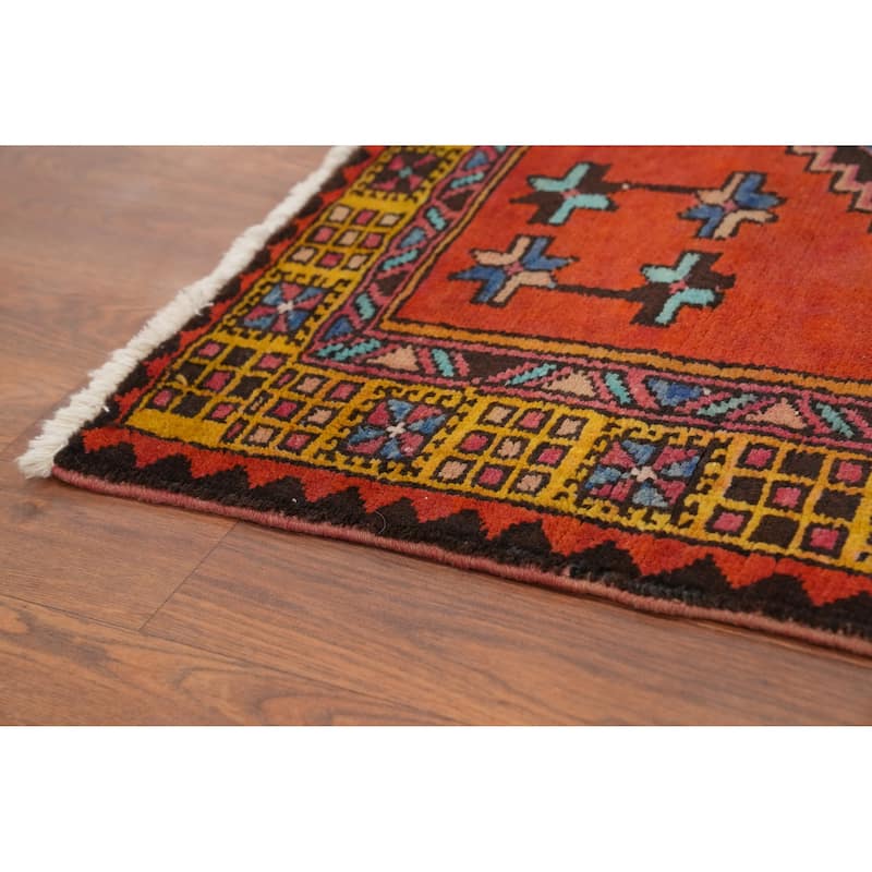 Hand Knotted Oriental 100% Wool Carpet Traditional Geometric Oranges & Rust Ardebil Runner Rug - 10' 2'' X 3' 4''