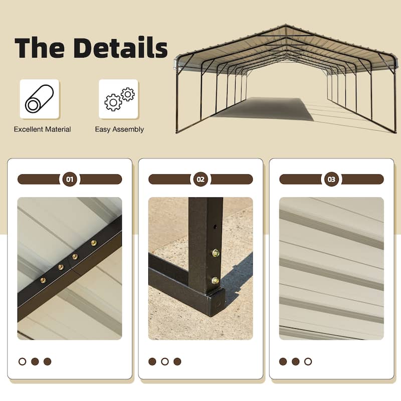 EROMMY Outdoor Carport with Galvanized Steel Roof, Heavy-Duty All-Weather Shelter for Cars, Boats and Equipment