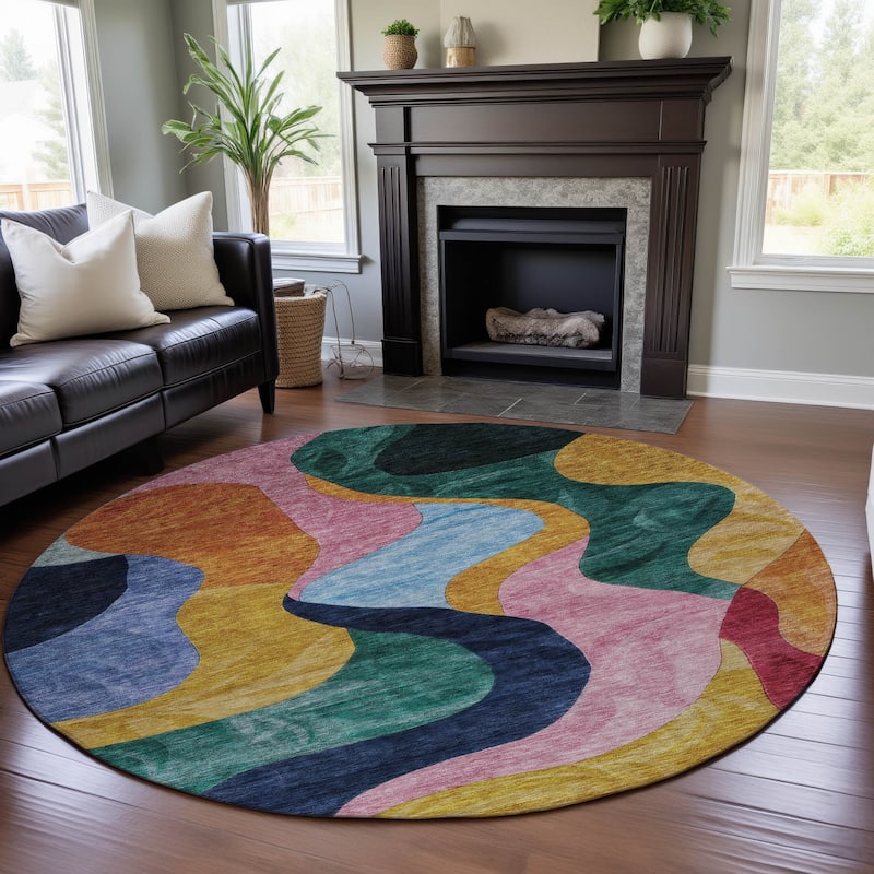 Premium Washable Super Soft Contemporary Abstract Mayfield Rug - Green - 8' x 8'