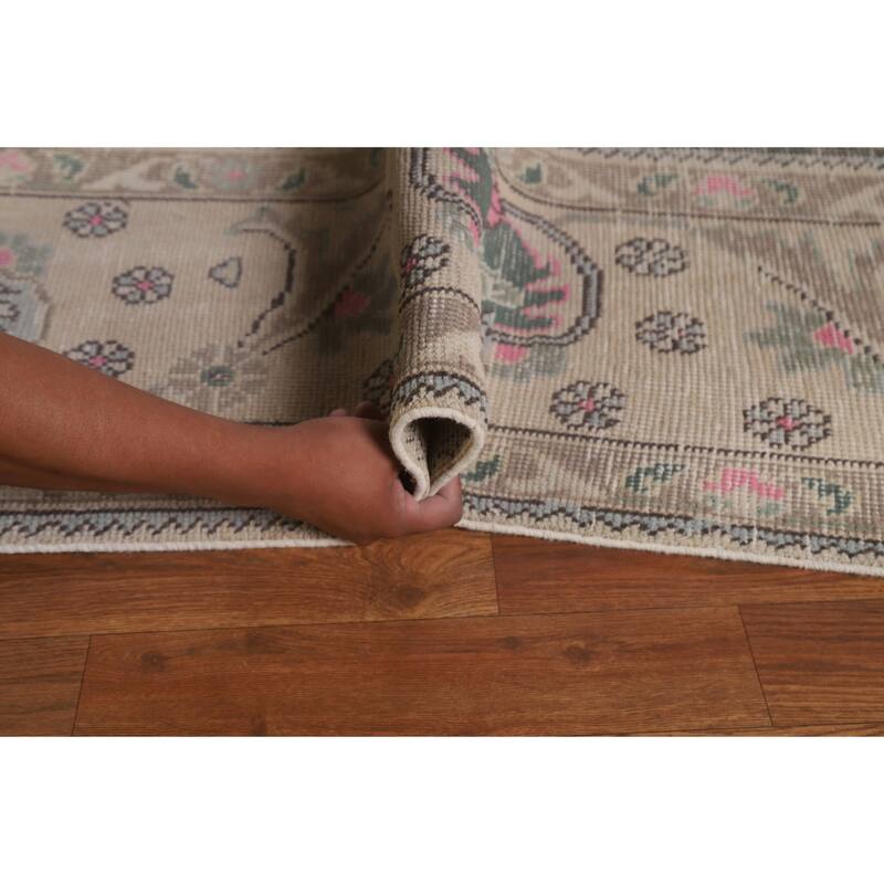 Distressed Geometric Tabriz Persian Rug Hand-knotted Wool Carpet - 9'8" x 12'11"