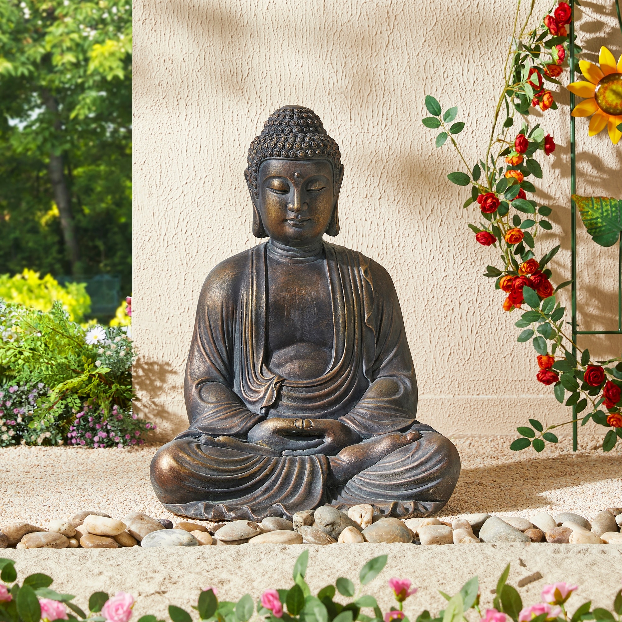 Glitzhome Zen Style MgO Meditating Garden Buddha Statues Monk Sculpture Indoor Outdoor On Sale Bed Bath Beyond 33213368