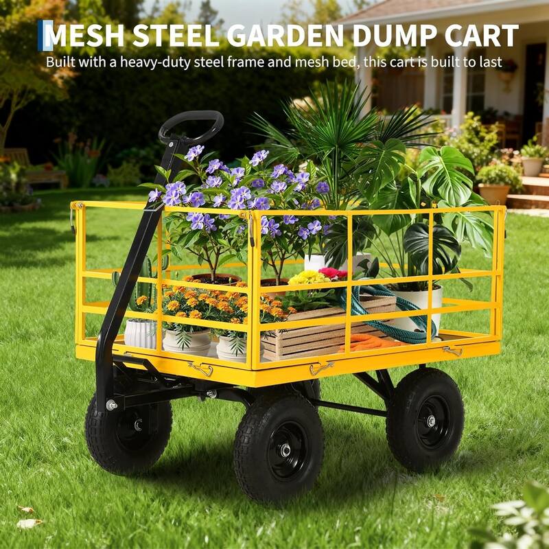 3-in-1 Convertible Yard Wagon 1500-lb Capacity 13In All-Terrain Tires and Removable Mesh Panels Yellow