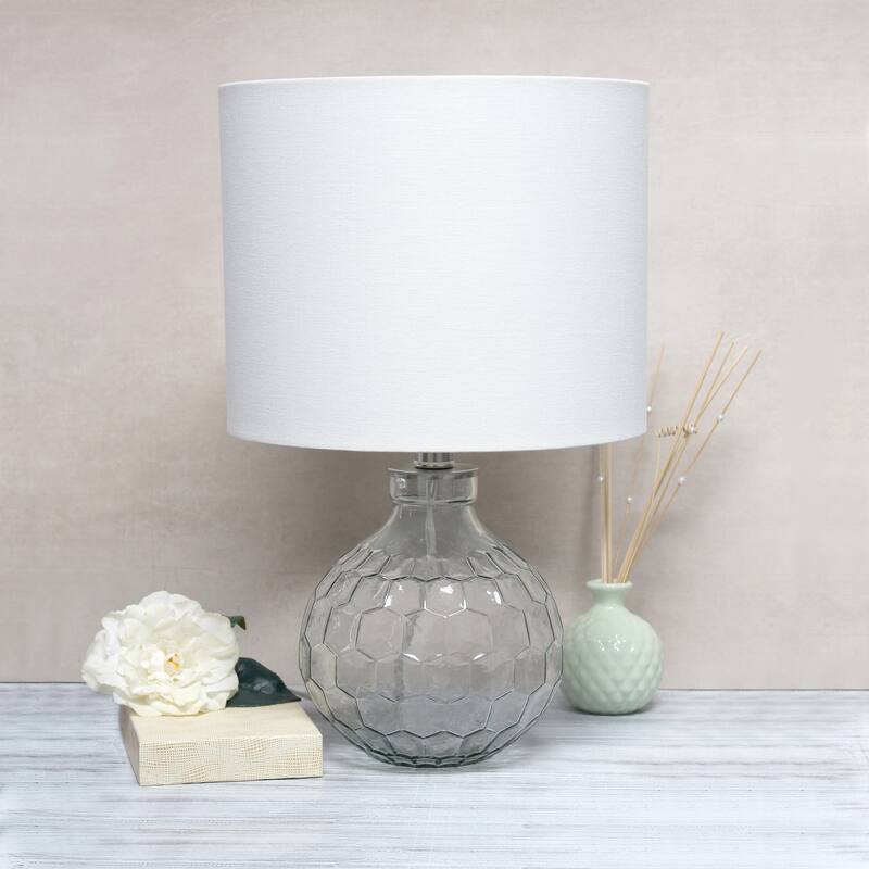 17.75" Engraved Honeycomb Glass Table Desk Lamp with Fabric Shade