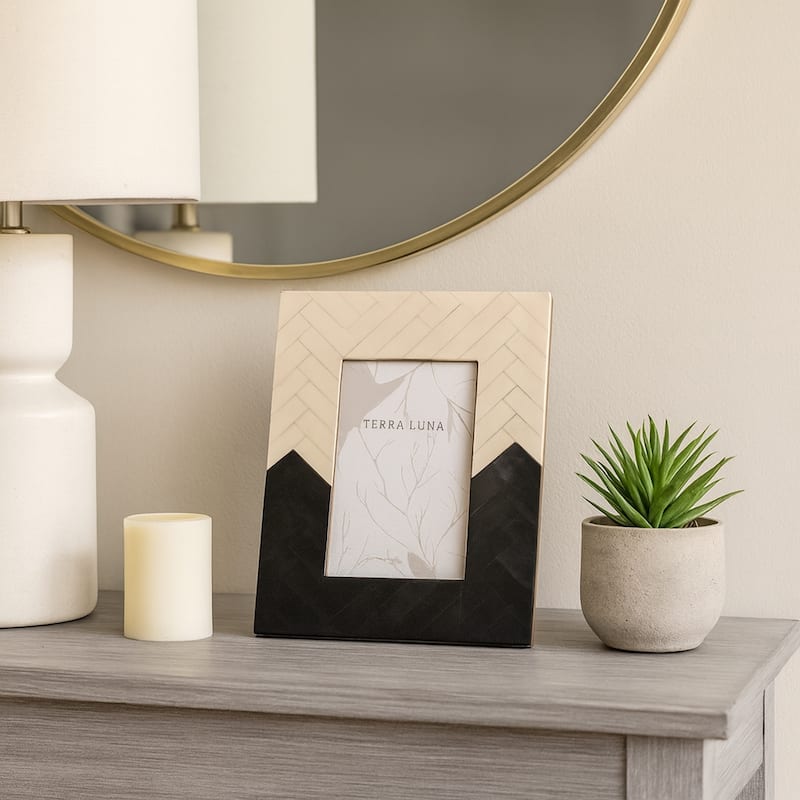 Resin Picture Frame Geometric Contrast Design and Two-Tone Styling - Ivory - 8.5" x 6.5" x 1"