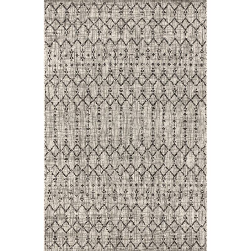 JONATHAN Y Trebol Moroccan Geometric Textured Weave Indoor/Outdoor Area Rug - 5 X 8 - Light Gray/Black