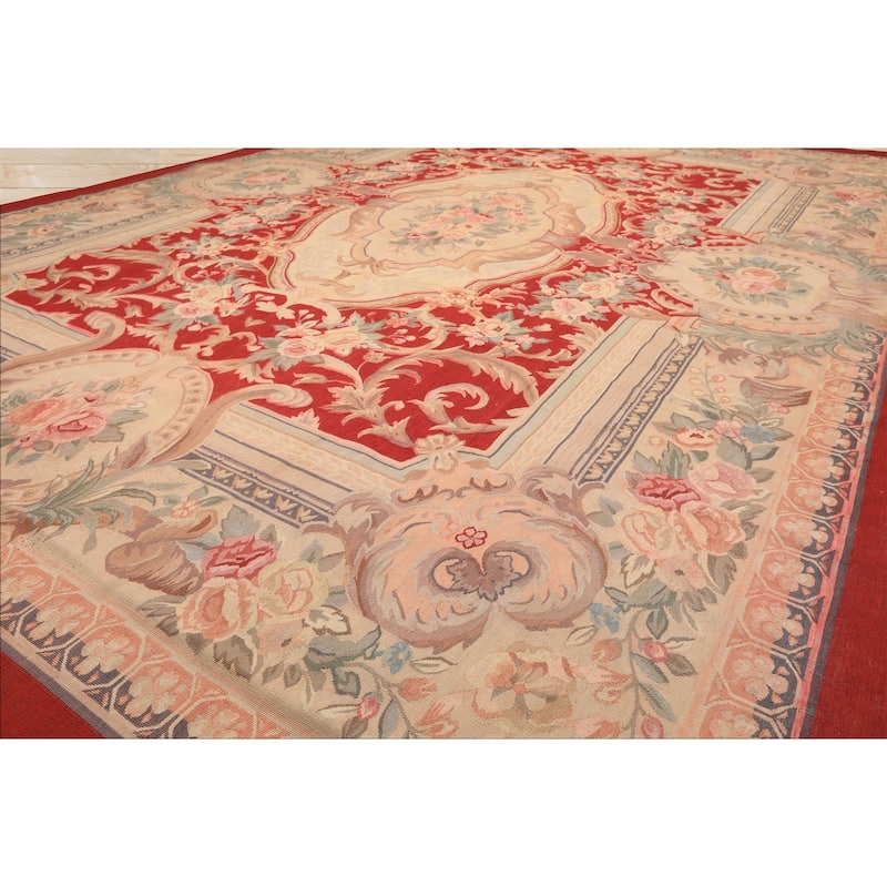 8'10''x12'4'' Hand Woven Flatweave Wool Red Medallion French Aubusson Rug - 8' 10'' x 12' 4''