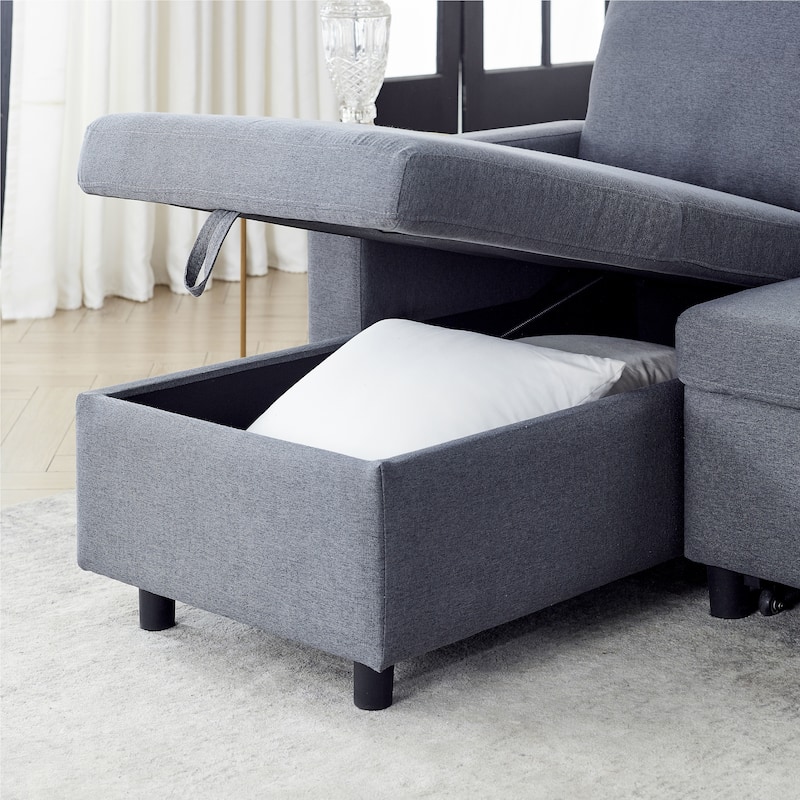 78.5" Linen Convertible Sofa Bed with Storage Ottoman