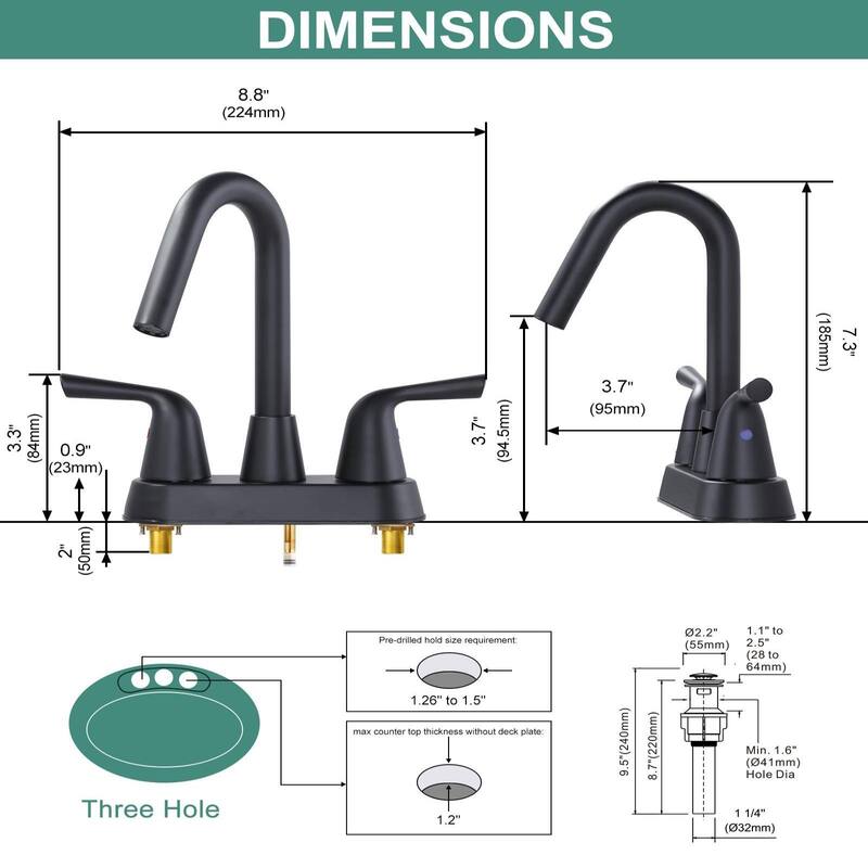 WOWOW 4 in. Centerset Double Handle Bathroom Faucet
