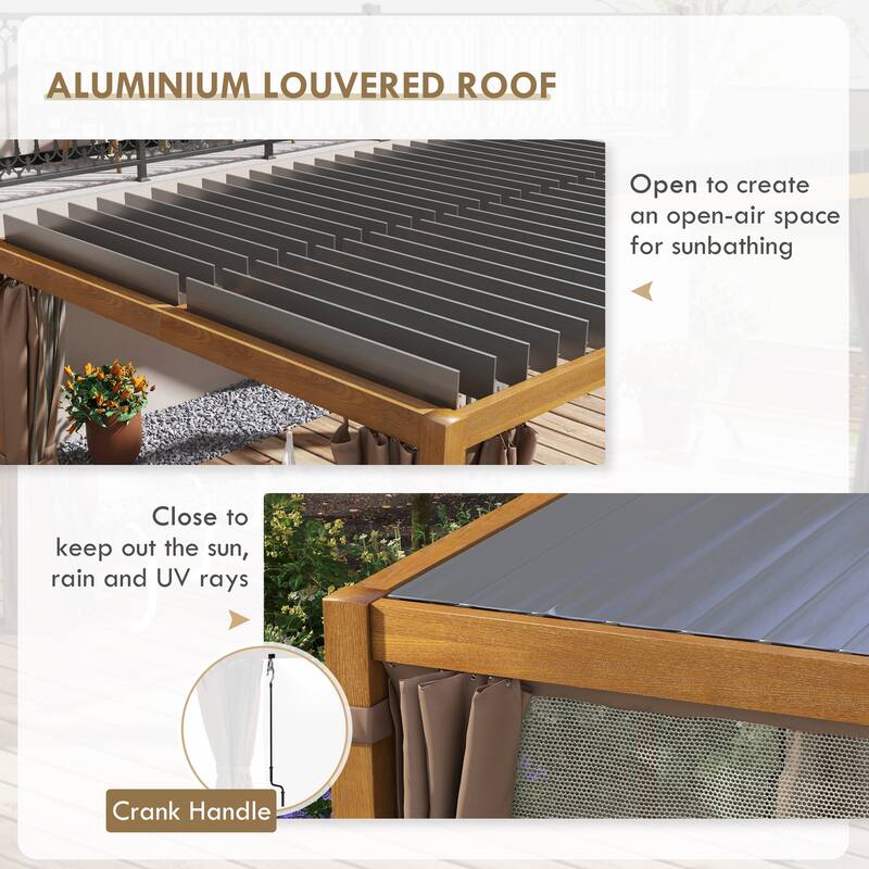 Outsunny 13' x 10' Outdoor Retractable Pergola with Sun Shade Aluminum Louvered Top, Pergola with Canopy, Curtains, and Netting