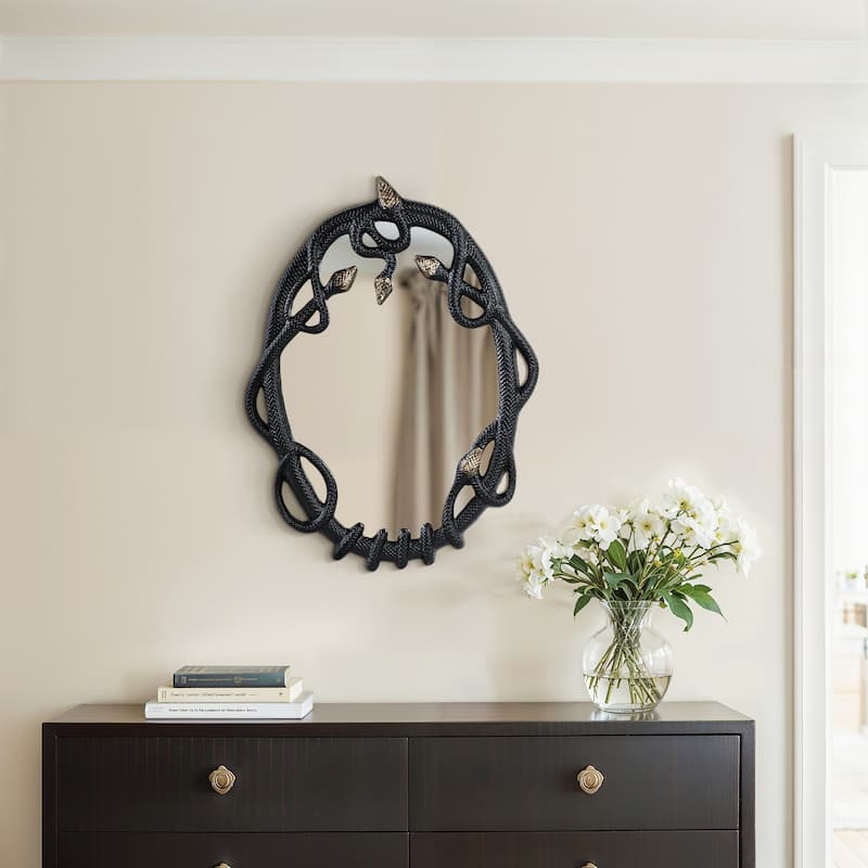 Aluminum Modern Glam Snake-Inspired Wall Mirror - 28" Black and Gold - 22" x 1" x 28"