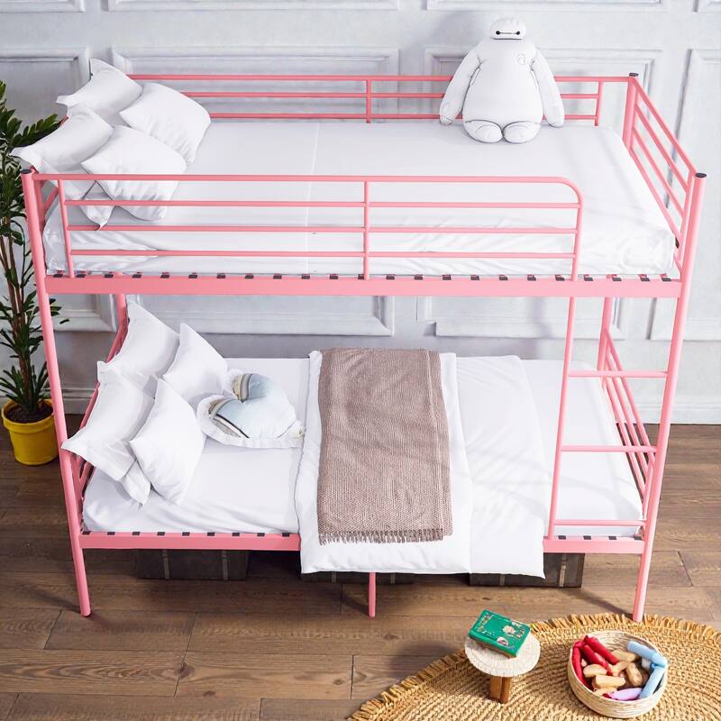 Twin Over Twin Metal Bunk Bed with Ladder and High Guardrails, Convertible to 2 Twin Beds, Noise-Free Design