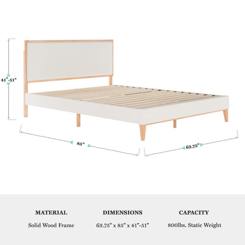 Martha Stewart Wooden Platform Bed with Upholstered Base and Triple Inset Headboard