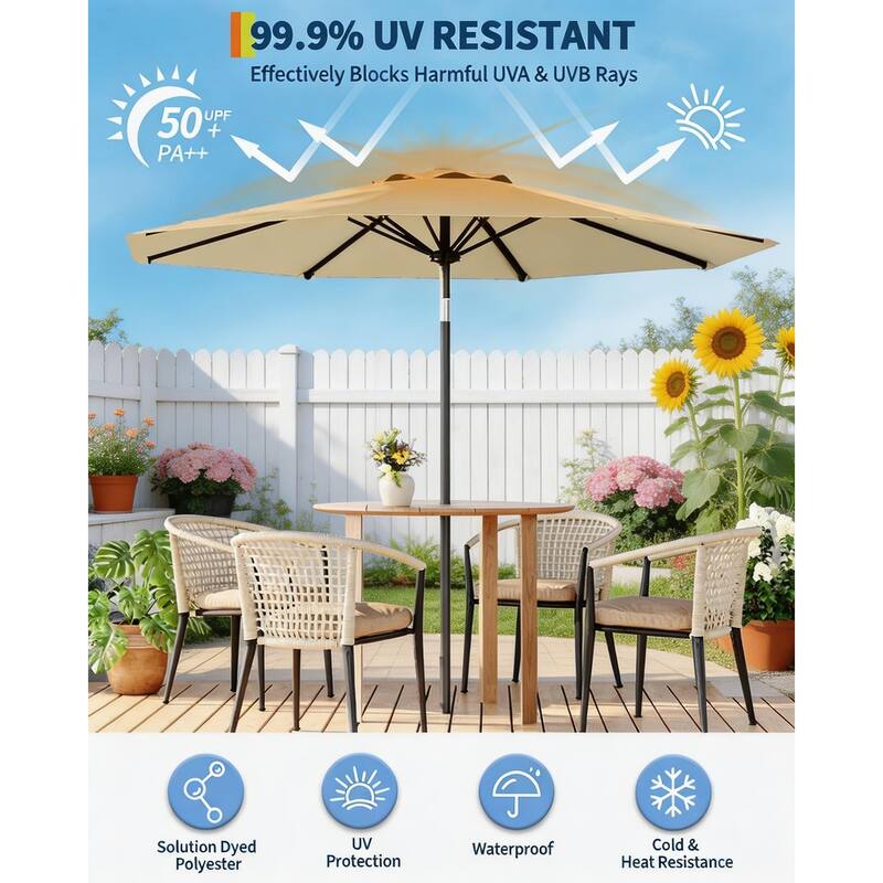 10ft Outdoor Patio Umbrella, with Crank Lift & Push Button Tilt, UV Protection Waterproof