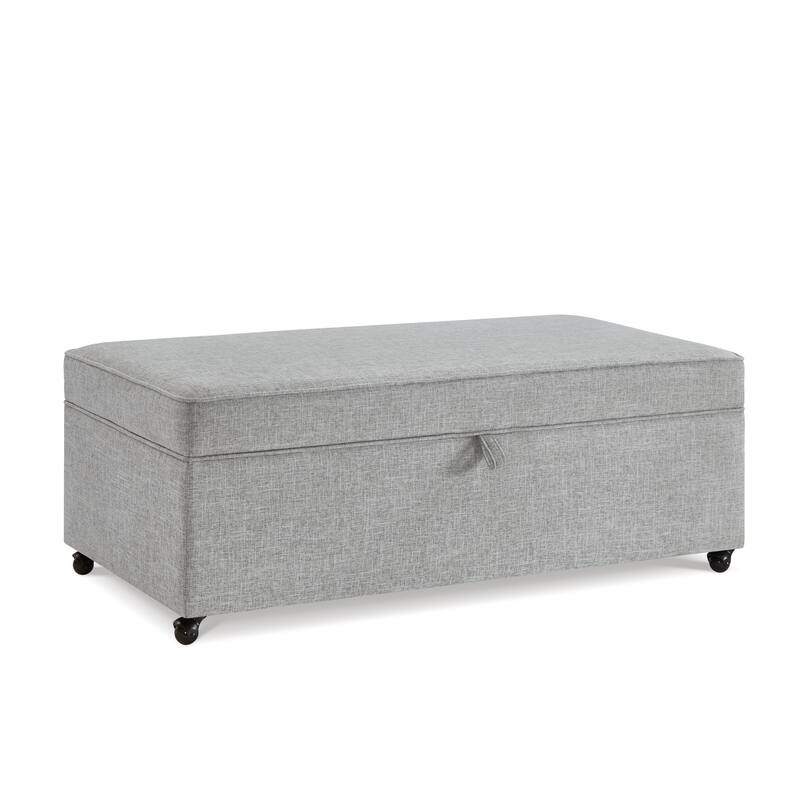 45" Sofa Ottoman with Storage, Linen Upholstered Bench with Rotation Casters and Safety Hinge for Living Room