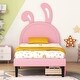 preview thumbnail 2 of 8, Twin Pink Upholstered Leather Platform Bed with Rabbit Ornament Headboard & 2 Drawers Wooden Platform Bed for Girls, Pink
