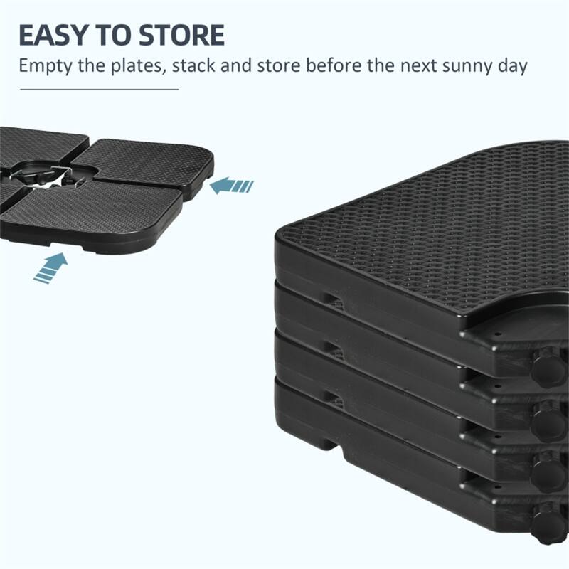 Outsunny 4-Piece HDPE Cantilever Umbrella Weight Set, Wicker-Top, Stackable, Water/Sand Fillable - 39.25" L x 39.25" W x 3.25" H