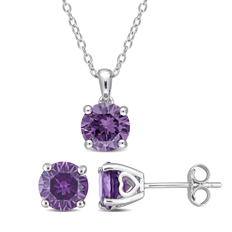 Miadora Created Alexandrite Two Piece Solitaire Necklace and Earrings Set in Sterling Silver