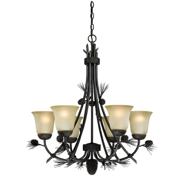 slide 2 of 9, Sierra 6 Light Bronze Rustic Pinecone Chandelier - 27-in W x 31-in H x 27-in D