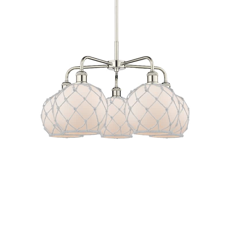 Innovations Lighting 516-5CR-16-27 Farmhouse Rope Chandelier Farmhouse - Polished Nickel / White Glass with White Rope