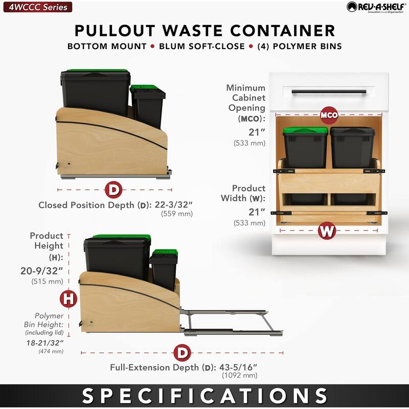 Rev-A-Shelf 4WCC-2432DM-418 Craftsman 21" Wide Designer Solid Maple