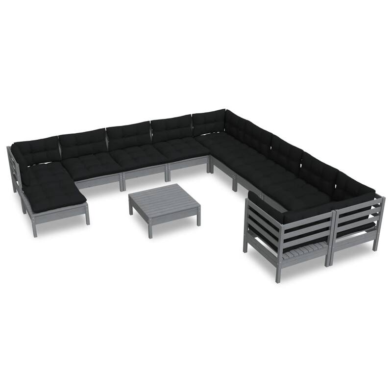 vidaXL Solid Pinewood Patio Lounge Set 12 Piece with Cushions Multi Colors