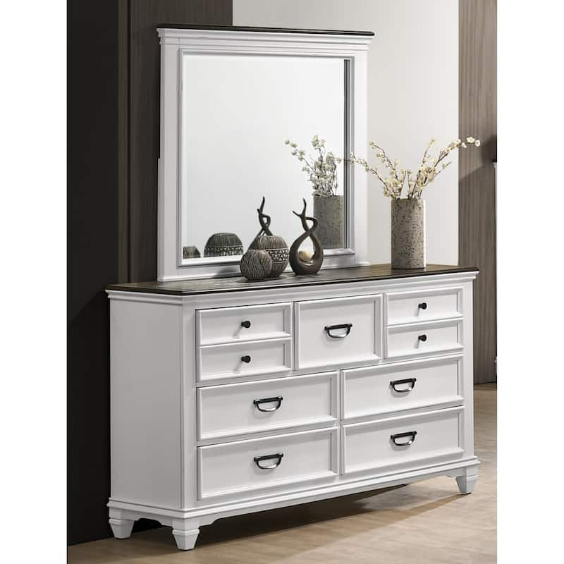 Roundhill Furniture Clelane Wood 7-Drawer Dresser with Mirror