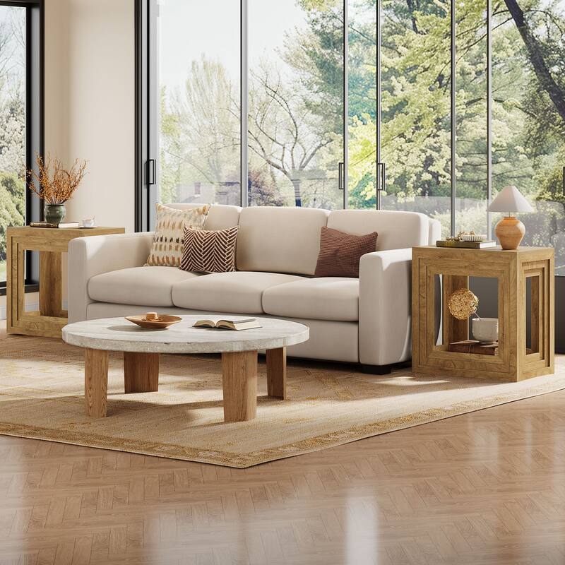 2-Tier Wooden End Table with Shelf Storage, Living Room Bedroom Side Table Accent Nightstand