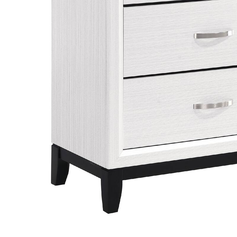 Ameya 58 Inch Wide Dresser, 6 Drawers Chrome, White Melamine, Black