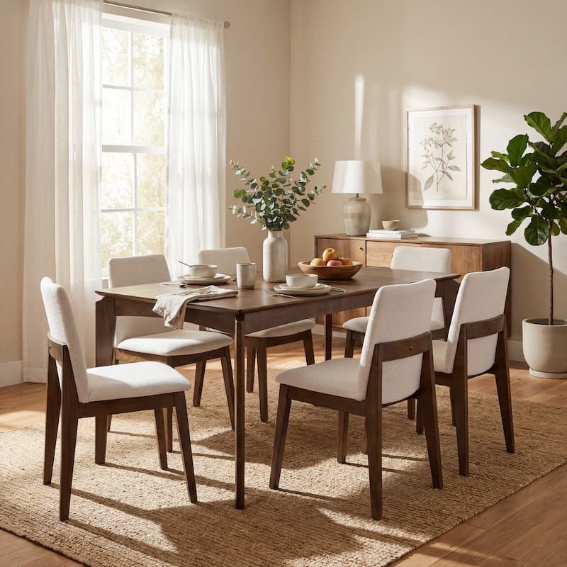 Christopher Knight Home - Westford Mid-Century 7-Piece Dining Set with Wood Upholstered Chairs - Beige+Walnut