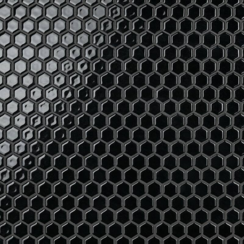 Merola Tile Hudson 1" Hex Glossy Black 11-7/8" x 13-1/4" Porcelain Floor and Wall Tile