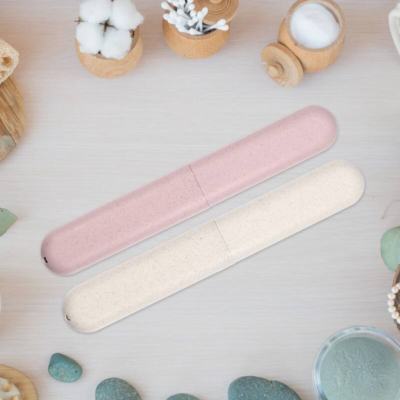 Toothbrush Holders Case for Travel Beige Pink 8.07"x1.22"x0.83" - Pink, Beige