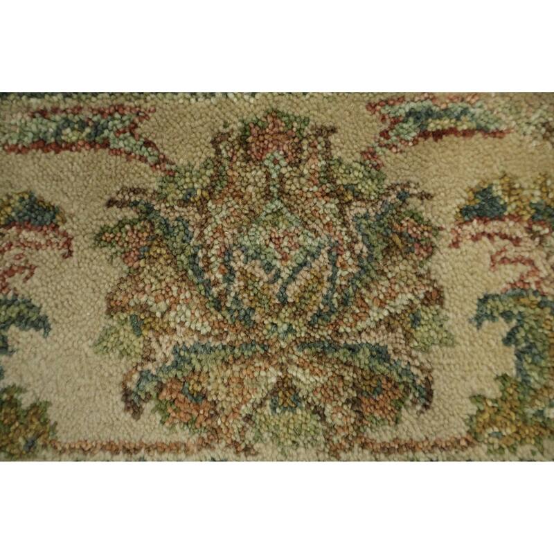 Hand Knotted Oriental 100% Wool Carpet Traditional All-Over Beige & Ivories Agra Area Rug - 8' 10'' X 6' 0''