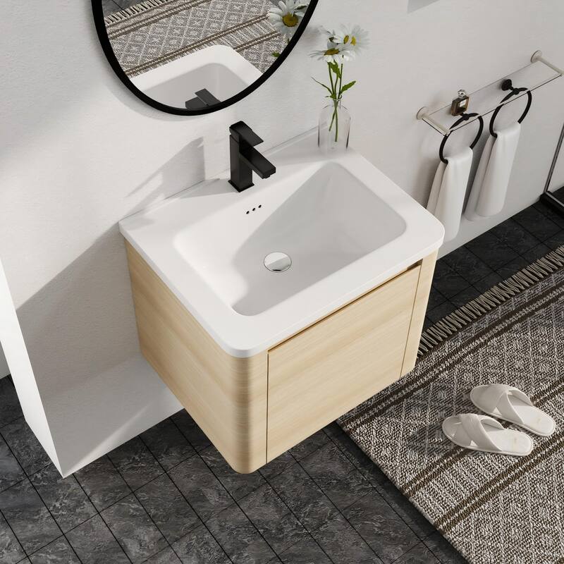 Malwee 24"/36"/48"/60" Floating Bathroom Vanity, Wall Mounted Bathroom Vanity with Ceramic Sink,Soft Close Door and Shelf