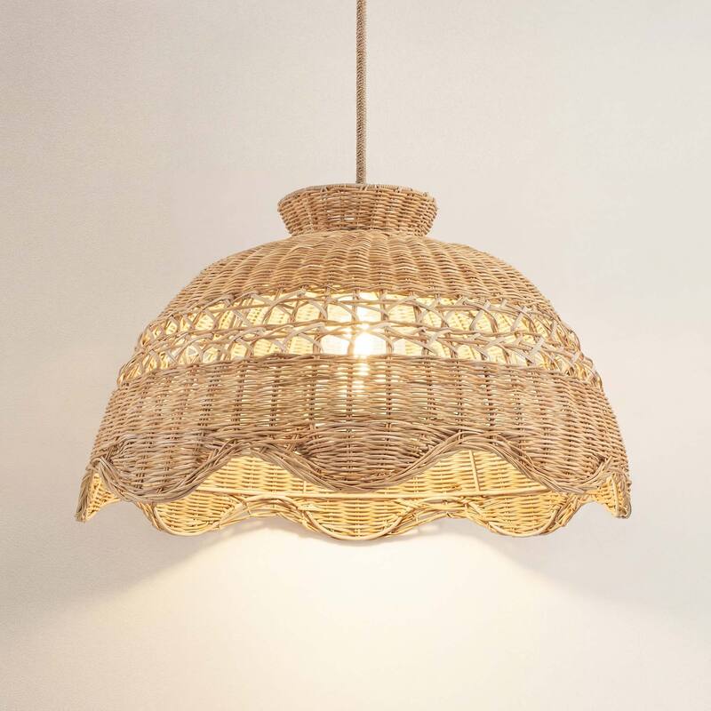 Le Perle Rattan Pendant Light Natural Dome 1-Light Handwoven Ceiling Light For Modern, Transitional, Farmhouse, Boho Room Decor