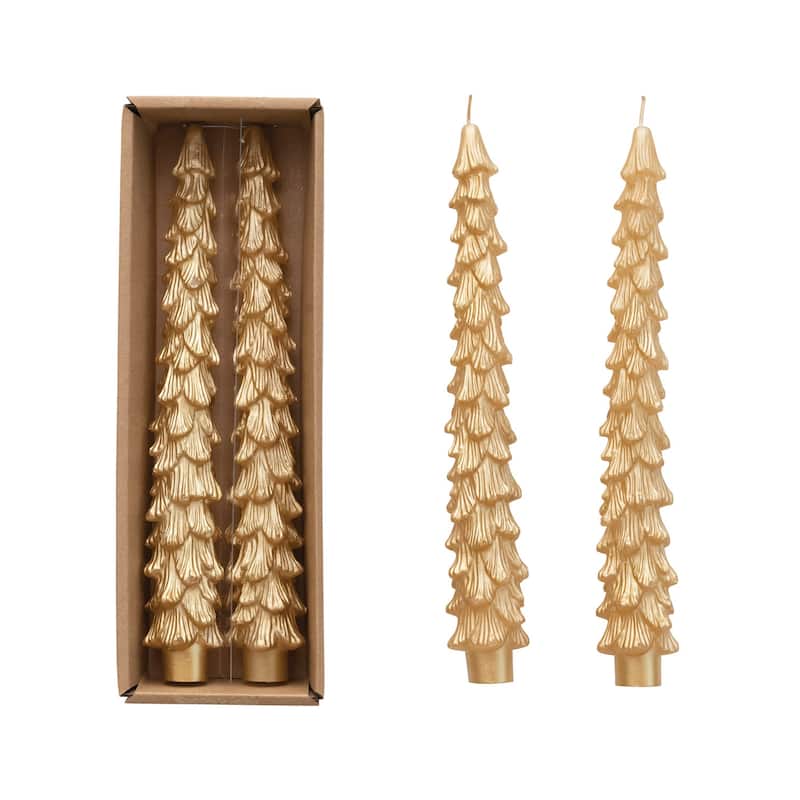 Unscented Tree Shaped Taper Candles, Set Of 2 - Gold