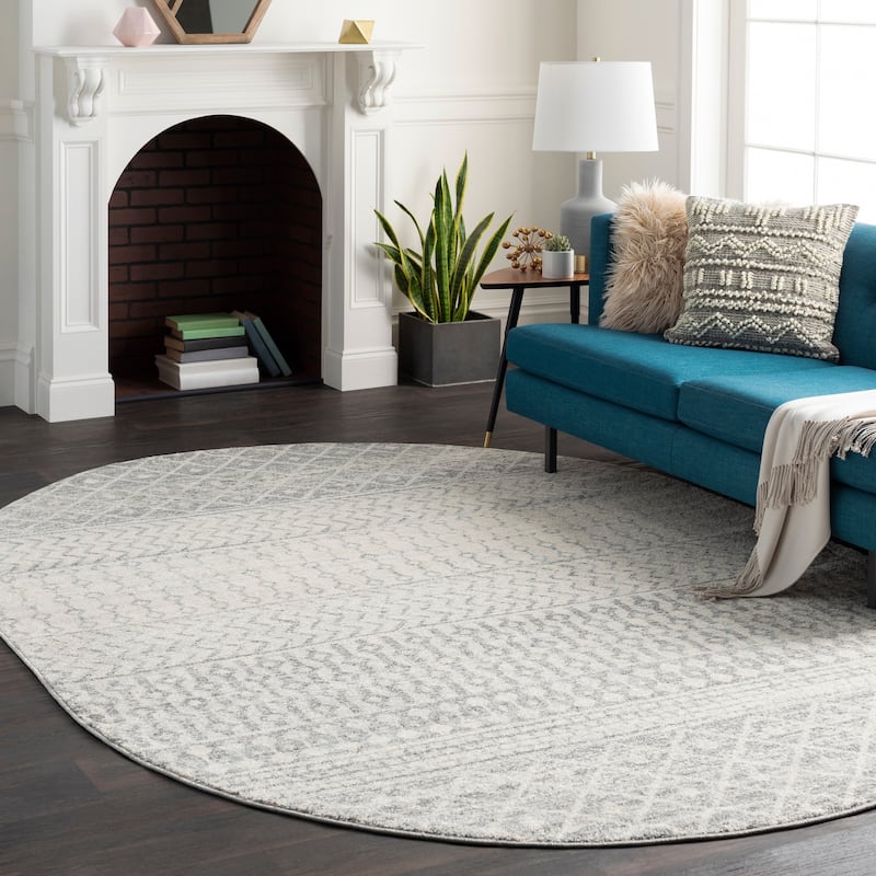 Livabliss Edie Bohemian Geometric Area Rug - 4' x 6' Oval - Grey - Oval