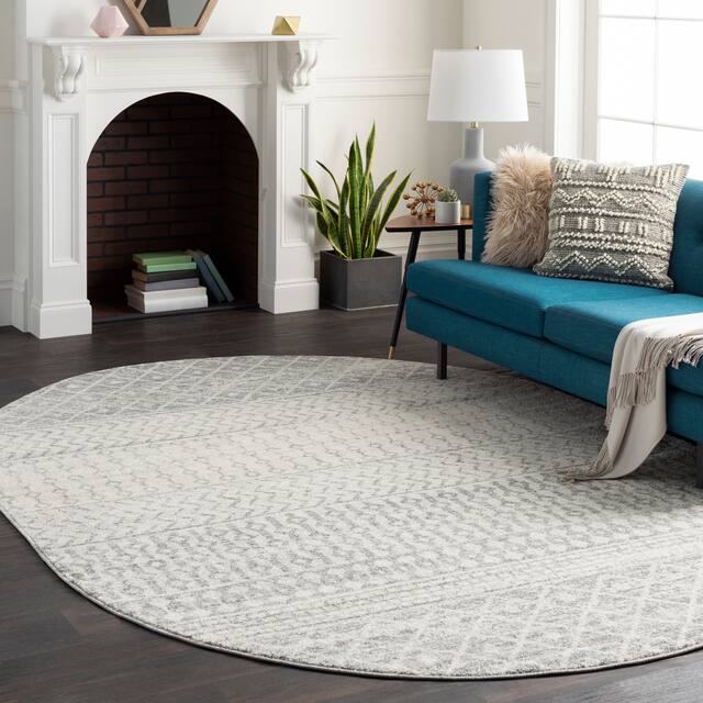 Edie Bohemian Geometric Area Rug - 4' x 6' Oval - Grey