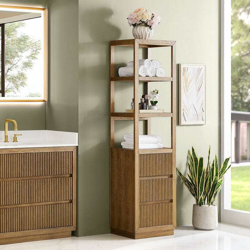 Navan 20" Freestanding Linen Cabinet in Weathered Brown - 20"x72"