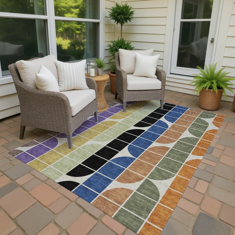 Machine Washable Indoor/ Outdoor Modern Finch Chantille Rug - Blue - 2'6" x 3'10"