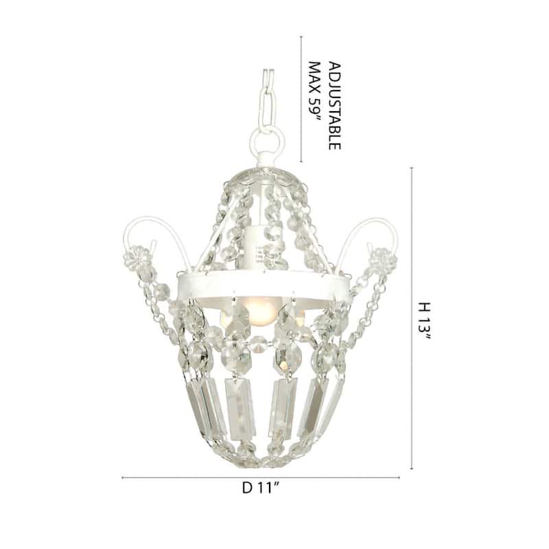 1-Light White Chandelier With Clear Crystal Accents