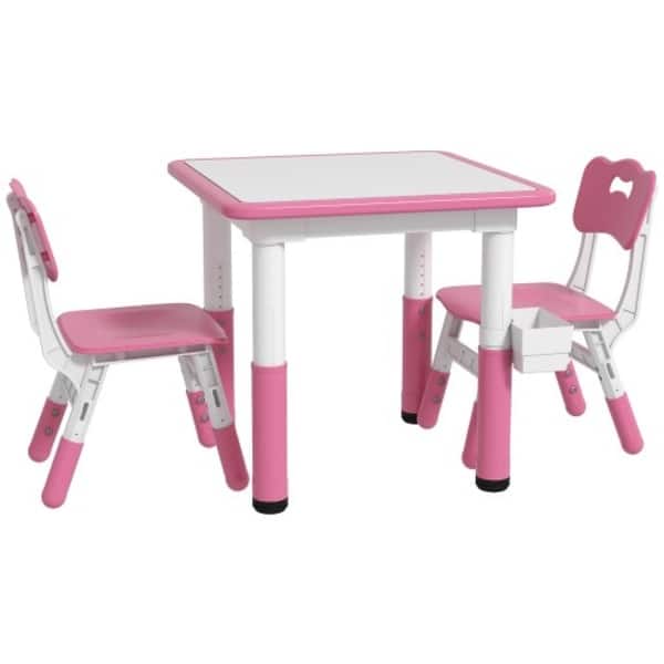 slide 2 of 7, Height Adjustable Toddler Table with 2 Chairs and Storage, 3-Piece Kids Activity Set for Drawing and Crafts, Ages 18 Months Pink
