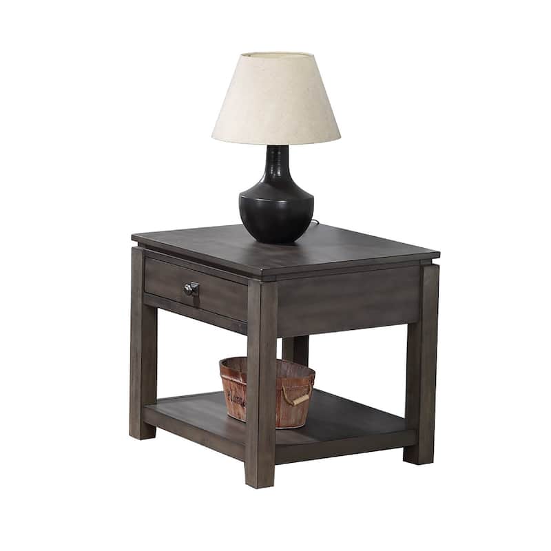 Square Wood End Table with Drawer - 24.5" - Gray