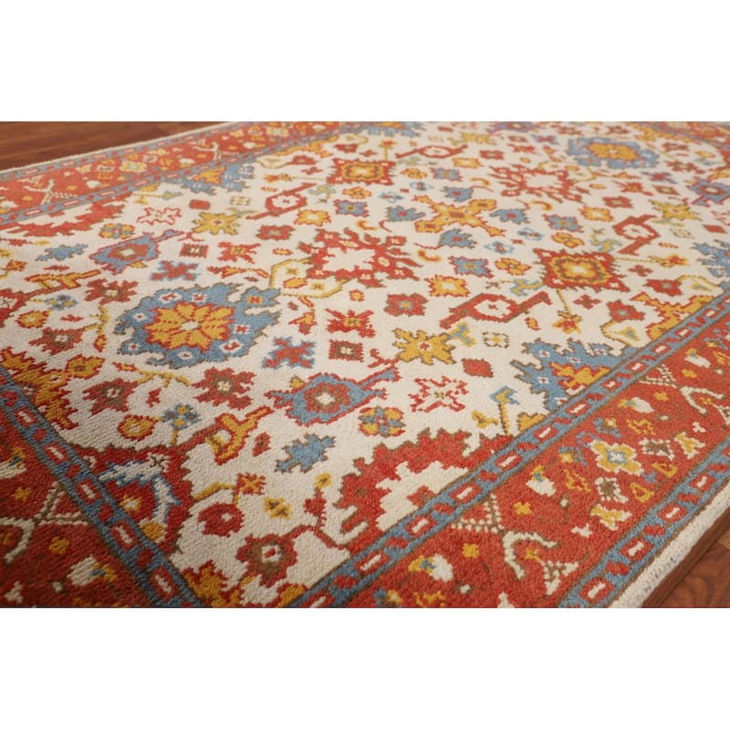 Beige / Ivory Oushak Oriental Accent Rug Hand-Knotted Wool Carpet - 4'0" X 5'11"