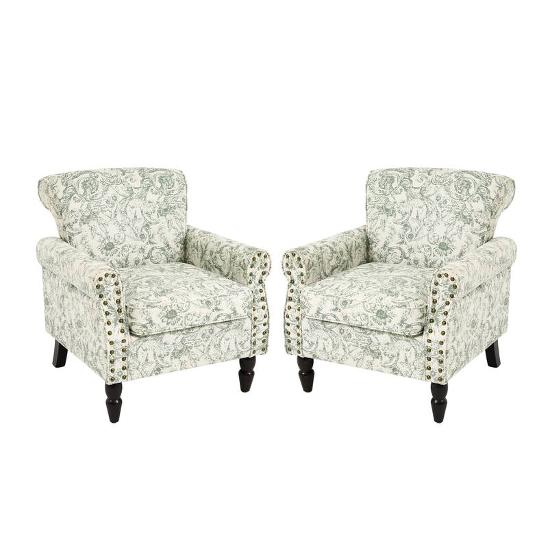 Set of 2 Modern Upholstered Armchair Nailhead Trim Accent Chair