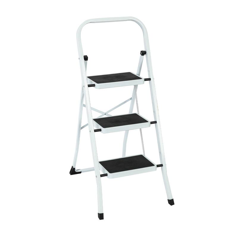 330 lb Capacity 3-Step White Iron Folding Step Stool Ladder