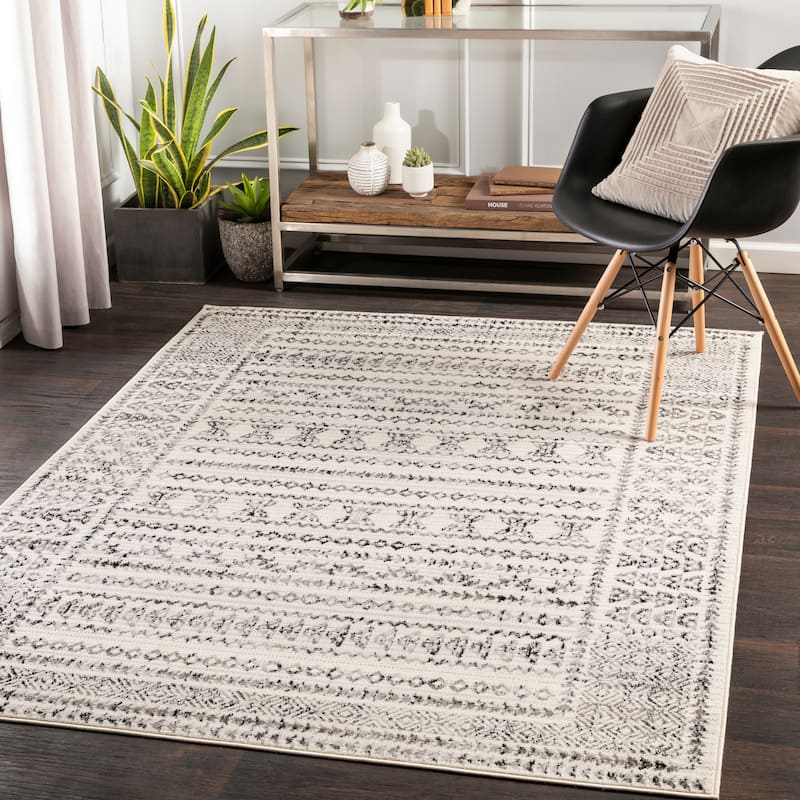 Livabliss Freddie Nordic Bordered Area Rug - Black/Ivory - 4' 3" x 5' 7"
