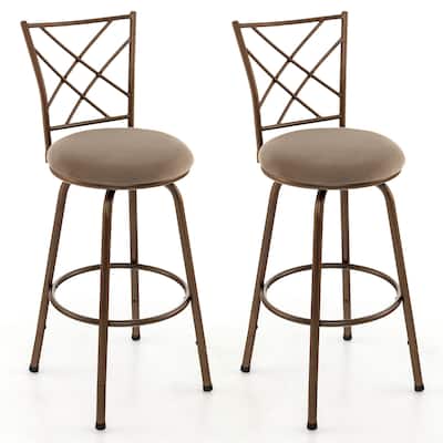 2 Pieces Swivel Pluch Fabrice Cushioned Bar Stool Set-Brown - 18" x 16" x 41.5" (L x W x H)