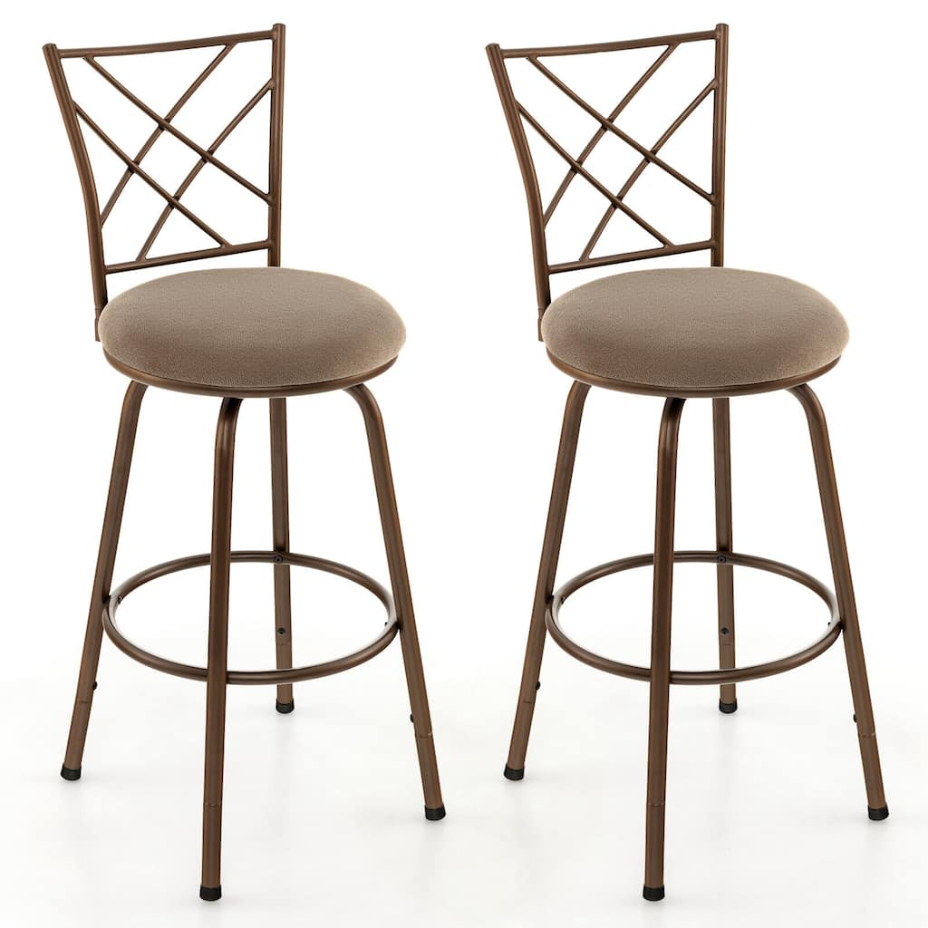 2 Pieces Swivel Pluch Fabrice Cushioned Bar Stool Set-Brown - 18" x 16" x 41.5" (L x W x H)