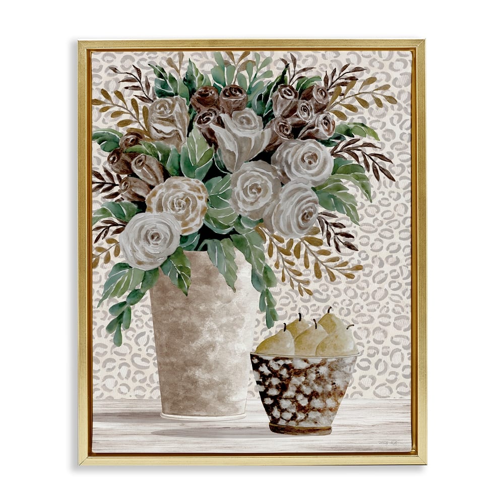 Stupell Bouquet on Leopard Pattern Framed Floater Canvas Wall Art Design By Cindy Jacobs